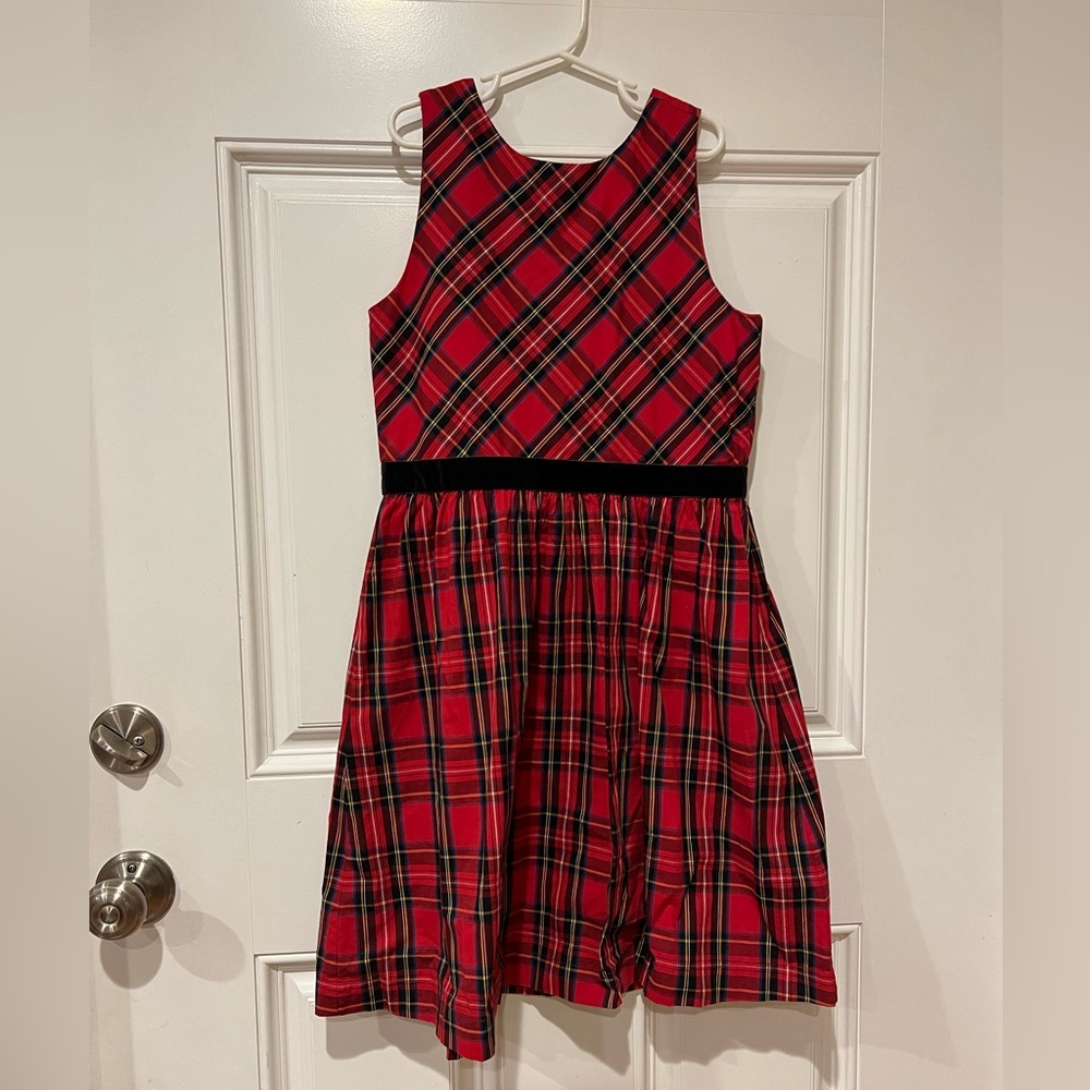 Girls' Crewcuts red tartan plaid sleeveless dress. Size 10. Gold zipper back.